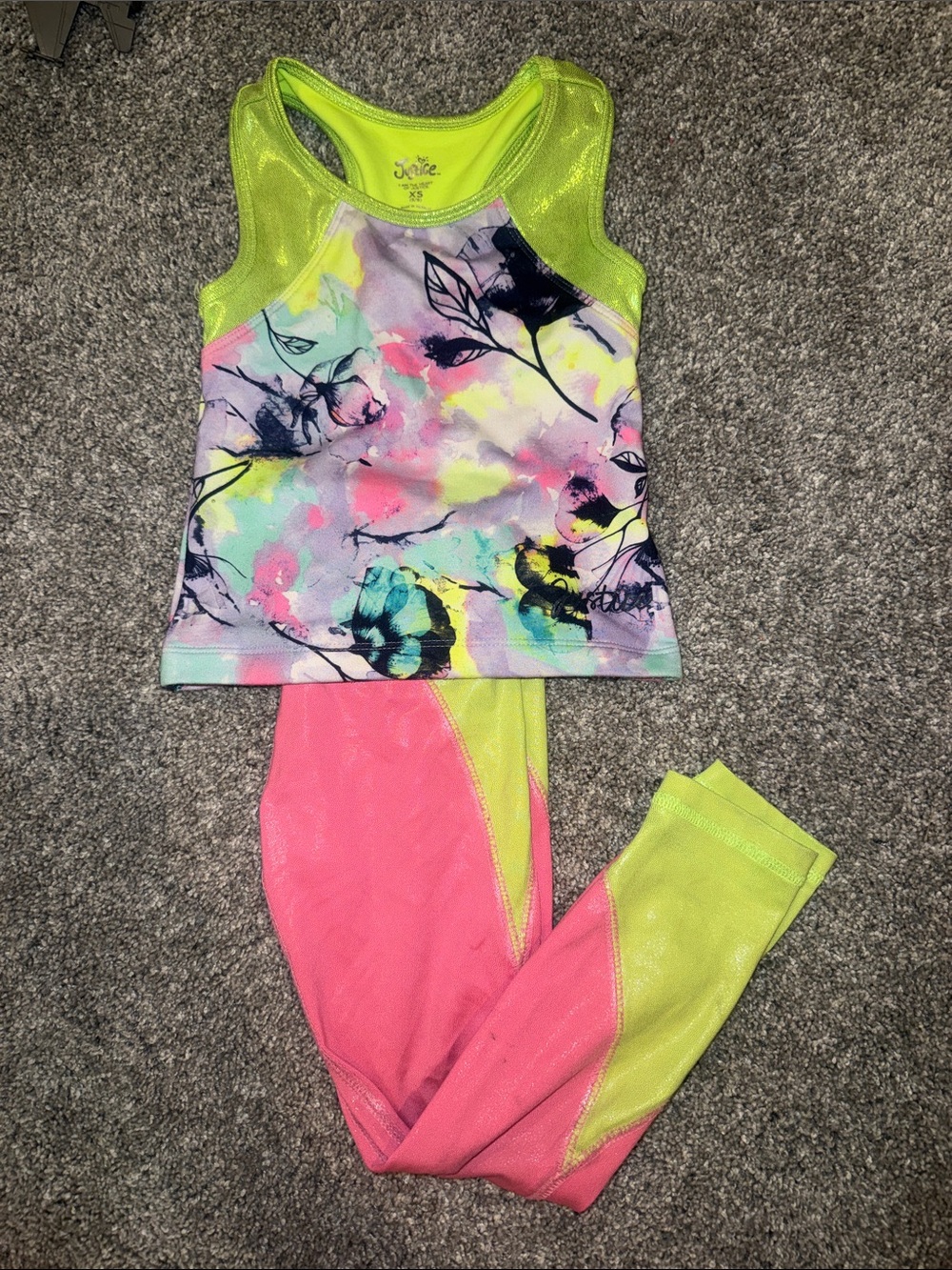 Justice Neon Floral Racerback Tank & Colorblock Leggings - Pink & Lime